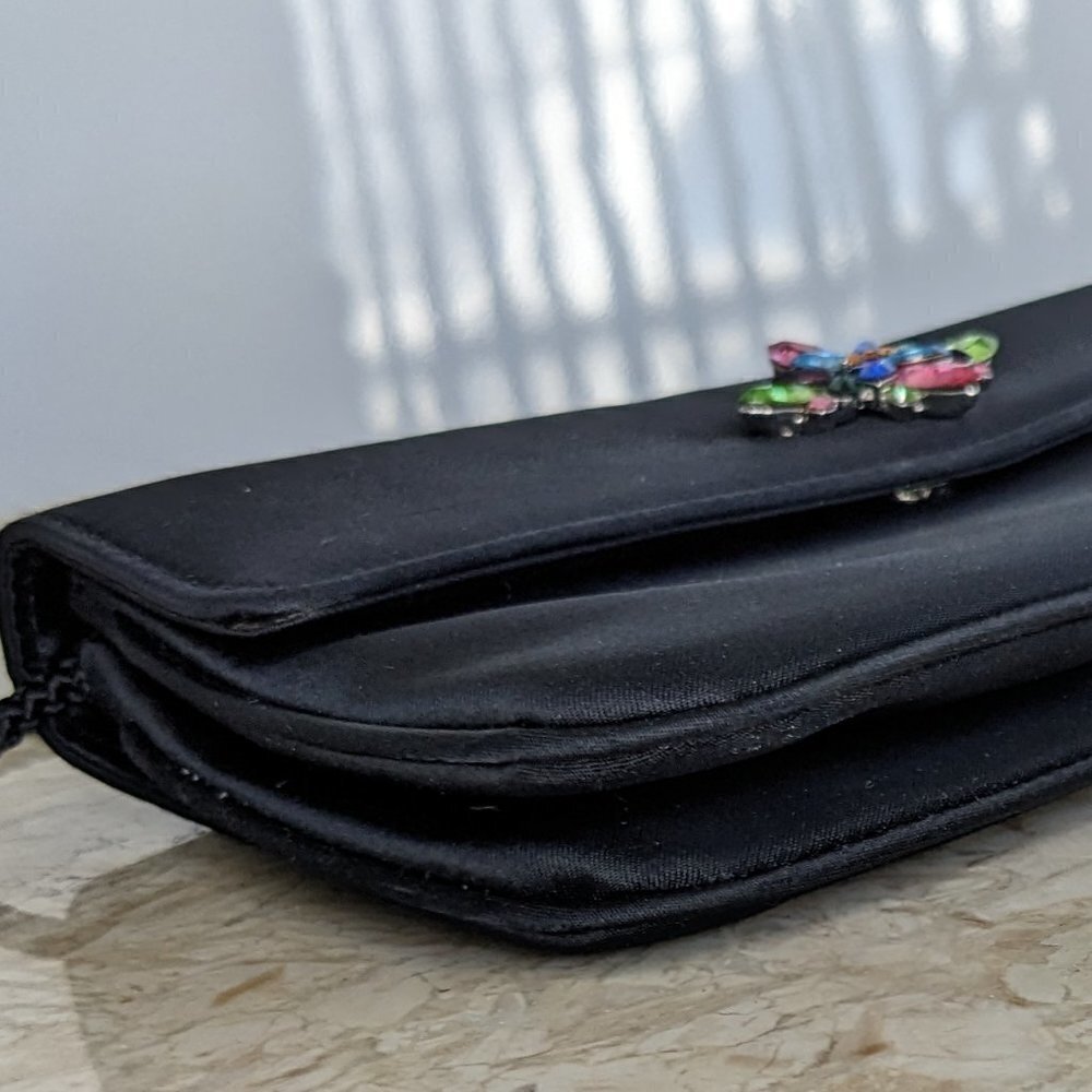 Evening Bag, Small Black Bag with Multi Colored Rhinestones - Picture 6 of 7